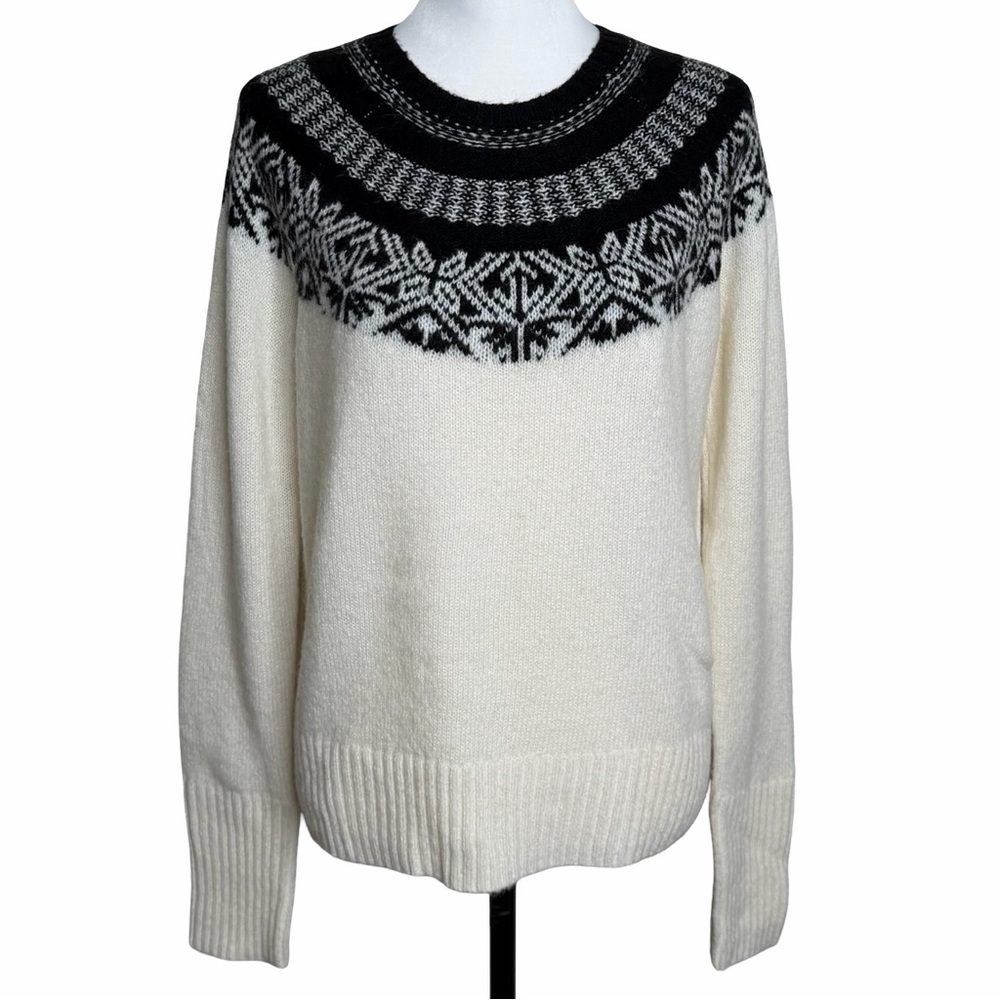 Vineyard Vines Fair Isle Mohair Merino Wool Sweater Ivory Black Women's Sz M